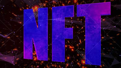 Animation starting with 3D NFT letters rotating and scaling, embers igniting to visualize branding