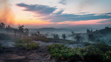 Foggy Morning Landscape at Arabia Mountain National Heritage Area
