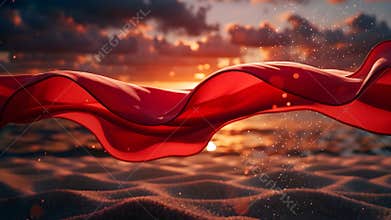 Dreamy Red Silk Drift in Golden Light