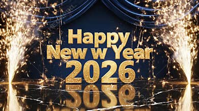 Festive new year 2026 celebration with fireworks and golden text