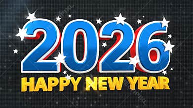 2026 happy new year text with festive stars on abstract background