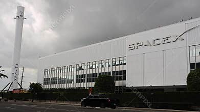 Exterior View of SpaceX Headquarters located at 1 Rocket Road, Hawthorne (LA County), California