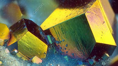 Pyrite crystals showing iridescence and metallic luster