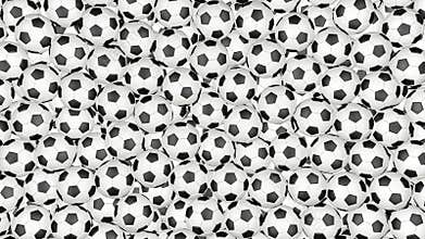 4K Soccer balls is falling down on white and forming a wall