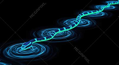Glowing Neon Snake Slithering Through Dark Water Spirals