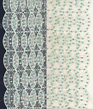 White & green lace on black & white background