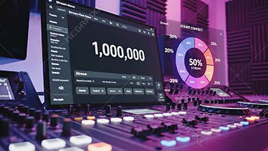 Capturing the journey of reaching one million in a vibrant music studio setting Generative AI