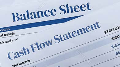 Close up of Financial Documents Showing Balance Sheet and Cash Flow Statement for Business Accounting and Corporate