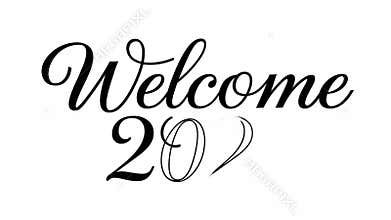 elegant black cursive welcome text with partially obscured numbers on a white background minimalistic design