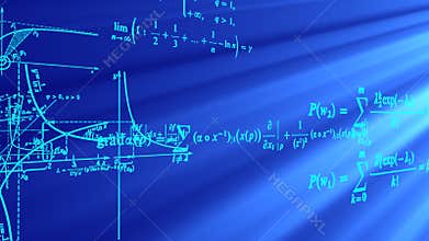 Flying mathematical formulas and graphs.