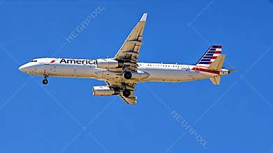 American Airlines Airbus A321 Airplane in Flight