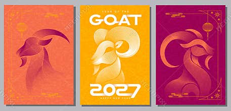 Modern Chinese New Year 2027 background featuring goat symbol