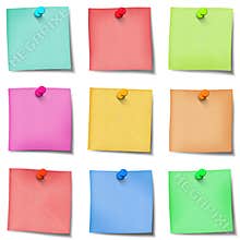 Nine colour post it note with pins