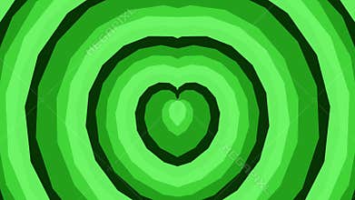 Concentric green heart shapes forming a vibrant and harmonious circular pattern with varying shades and layers