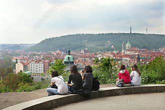Young people relax in Letenske garden