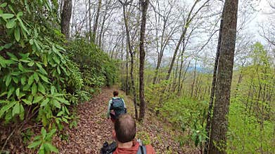 Overhead of Couples Backpacking on Ridge in the Smokies