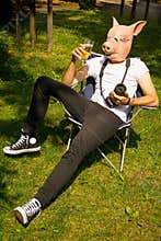 Man pig photographer celebrating