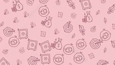 Financial doodle illustrations with money bags, targets, and coins.
