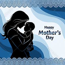 Silhouette of loving mother tenderly holding her beautiful baby celebrating mothers day