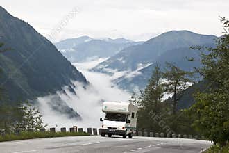 Travel by camper in highmountains, Austria