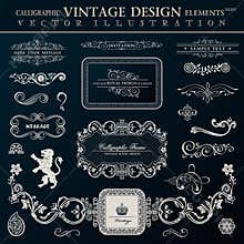Calligraphic heraldic decor elements. Vector vintage frameworks