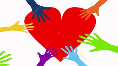 Hands touch red heart for love tree
