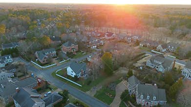 Suburban Neighborhood Aerial At Sunset