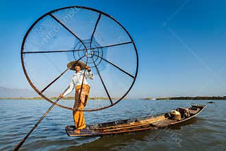 Burmese fisherman at Inle lake, Myanmar