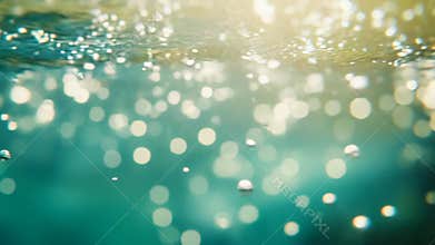 Tranquil underwater scene with glowing sunlit bubbles