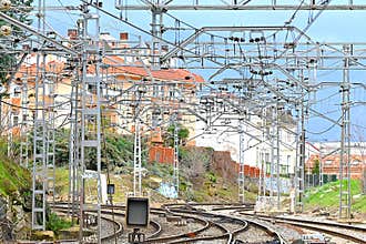 Railway track in Collado Villalba station, Madrid, Spain March 03, 2026