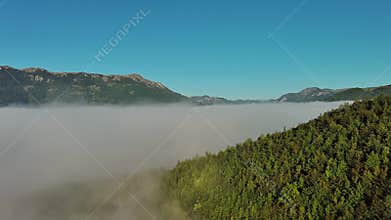 Aerial foggy mountain landscape