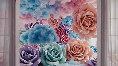 Dreamy Indoor Rose Cascade Surrounding a Festive Arched Window Display