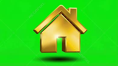 Golden House Icon on Green Screen, Real Estate and Home Ownership Concept