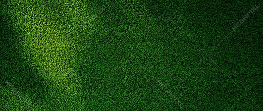 Realistic artificial green grass banner background with vibrant green color and texture, artificial, top view green floor outdoor
