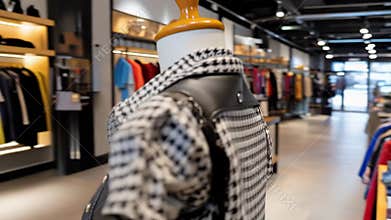 Store display with clothing and accessories in a retail space during daytime shopping hours