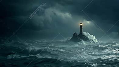 Beacon of Hope: Lighthouse Standing Against Stormy Sea Waves