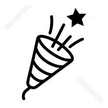 Hand-drawn party popper exploding with star silhouette white background