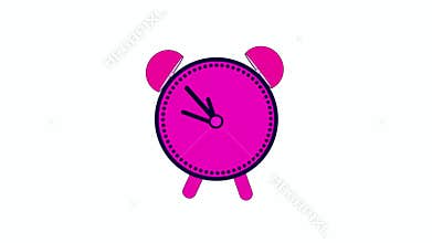 Pink clock with rotating arrows on white background animation