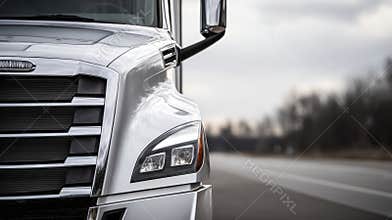 Generative AI Semi Truck Cab on Highway Transportation Logistics and Modern Vehicle Technology Closeup business co