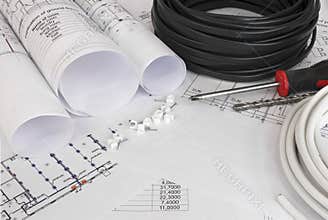 Electrical cable on the construction drawings