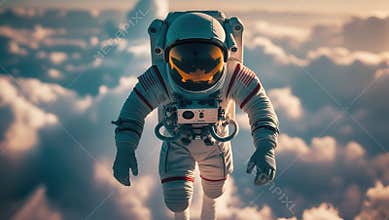 Astronaut Floating Over Majestic Clouds in Flight