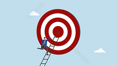 Climb up ladder to reach target, 4k animation of businessman climbing ladder to business goal