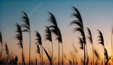 Golden Hour Serenity: Swaying Reeds Under a Blushing Sky