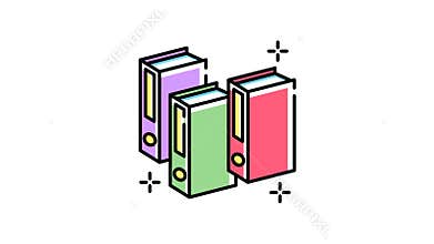 animation of Assignment folder organize sparkly documents in these three colorful ring binders icon