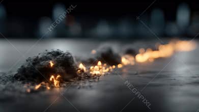 Burning Embers Trail: Glowing Ashes and Fire Line on Dark Ground