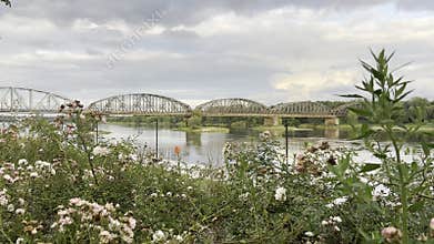 Picturesque panorama of the Vistula River with bridges