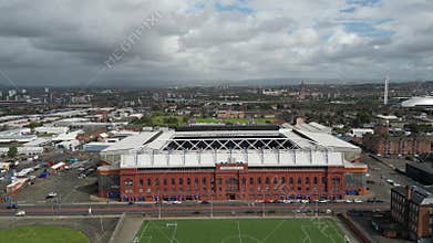 4K drone footage of Ibrox Stadium, home of Glasgow Rangers, in Strathclyde
