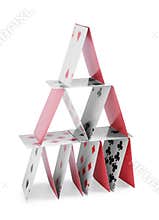 House of playing cards isolated on white
