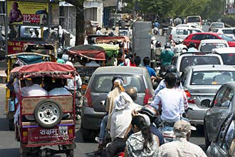 Traffic Congestion, Street Scene, City People in India