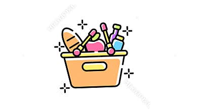 Basket filled with food items for a grocery motion graphic icon
